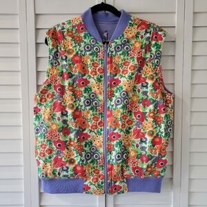 Pringle Sports Reversible Floral Vest Women M Y2K Grannycore Colorful Cozy Layer